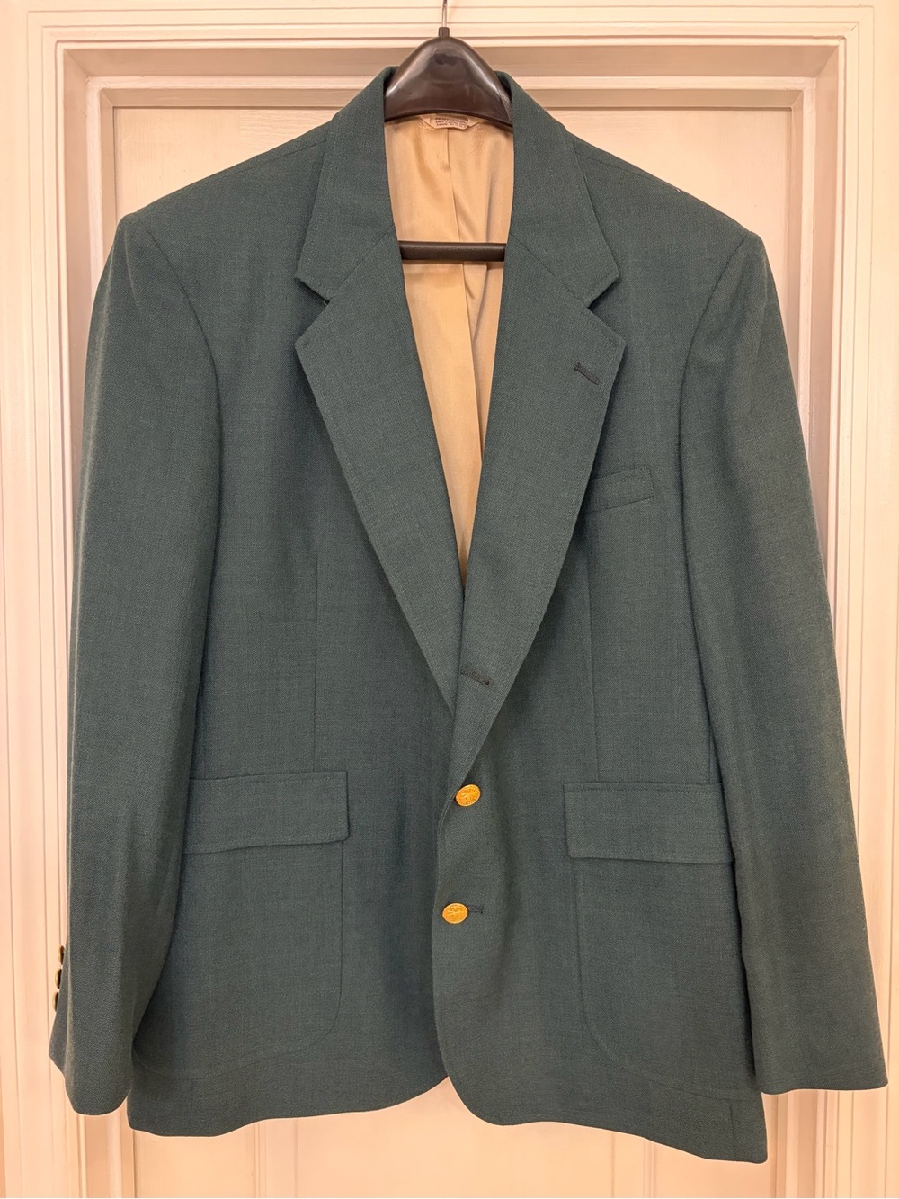 Vtg ORVIS Men's 44R Green Hopsack Blazer with Gold Buttons Sport Coat Jacket